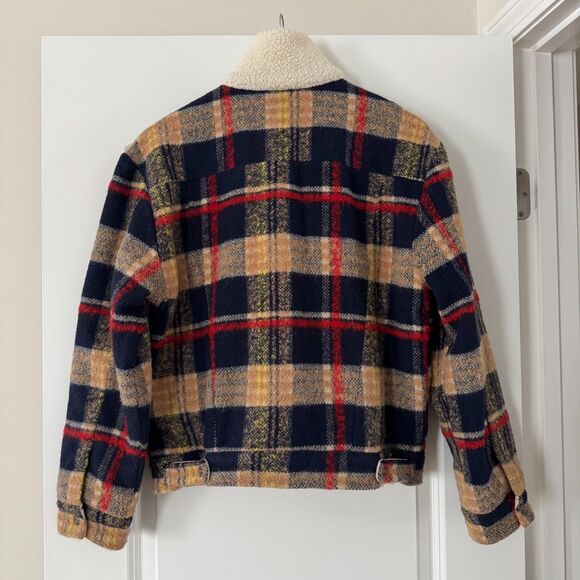 Levi’s Wool Trucker Jacket Plaid Sherpa Collar Women’s M A1227 Premium - Picture 2 of 7